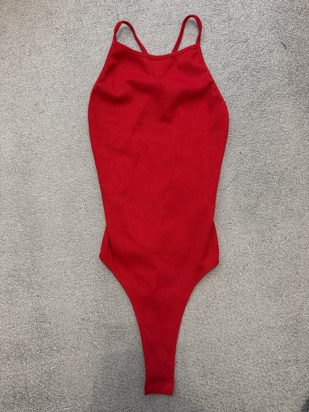 SHEIN Red Ribbed Snap-Button Bodysuit - Picture 2 of 5